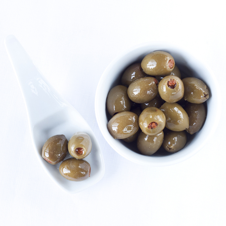 Green Olives with tomato and anchovies